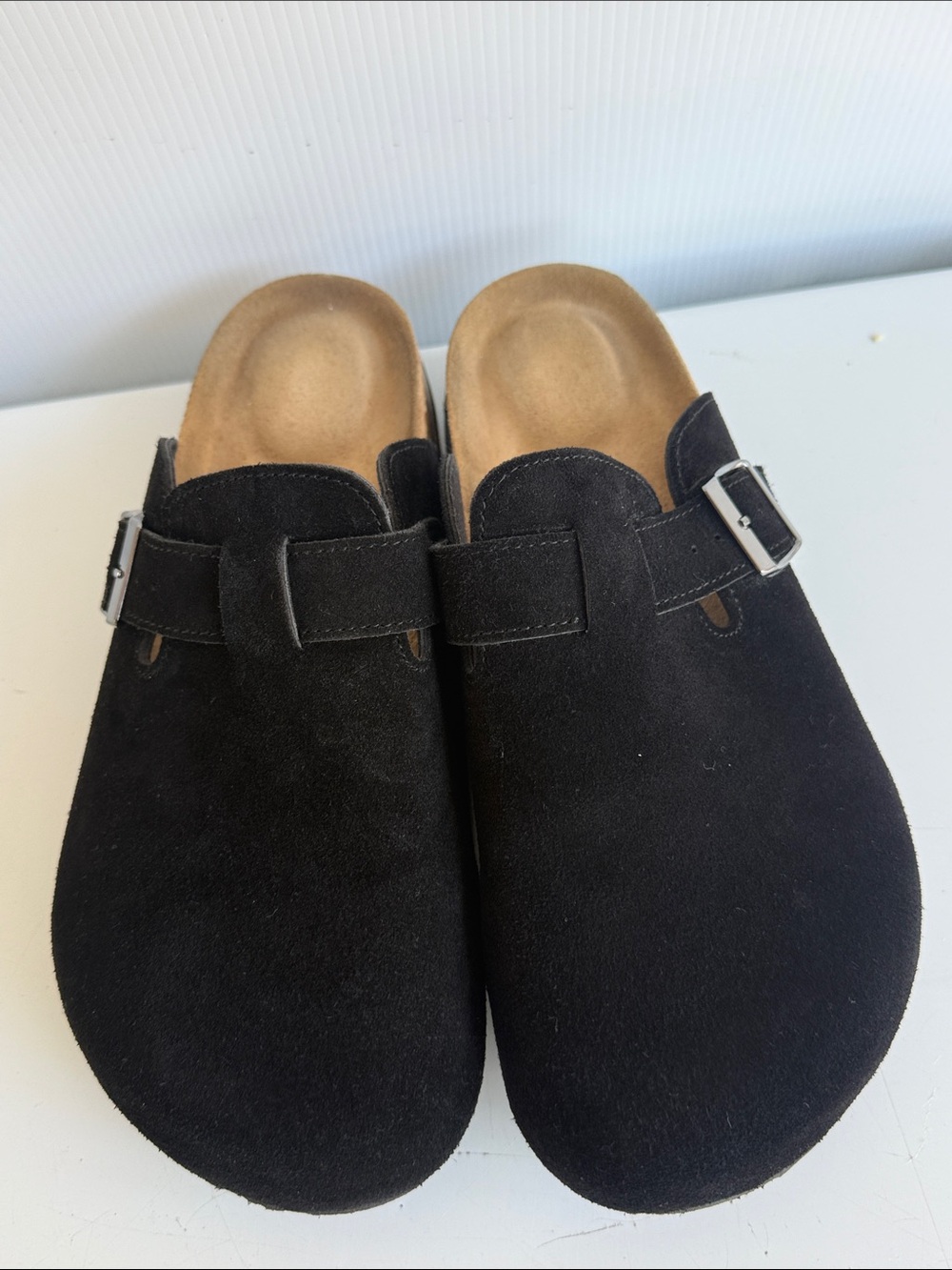 PROJECT CLOUD BENTON CLOG SANDAL SIZE 10 BLACK SUEDE CORK FOOTBED MEMORY FOAM - Picture 4 of 8